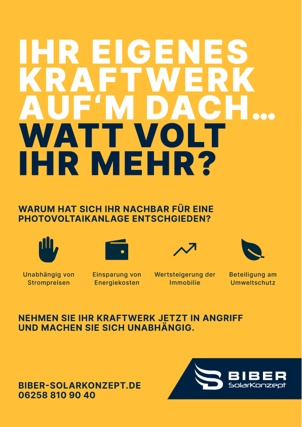 Flyer „Ihr eigenes Kraftwerk auf’m Dach … Watt volt ihr mehr?" für BIBER SolarKonzept