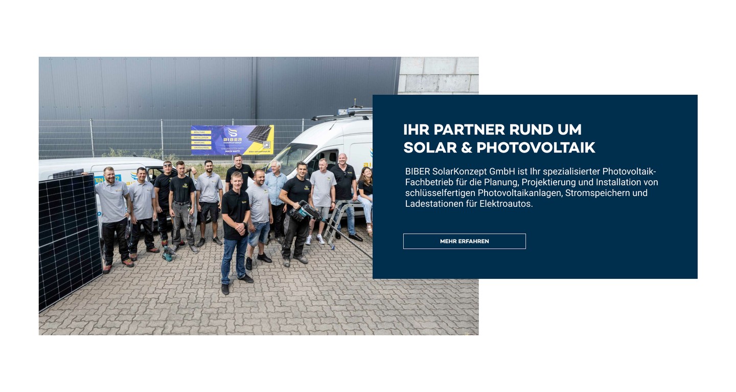 Bereich „Ihr Partner rund um Solar & Photovoltaik" mit Teamfoto