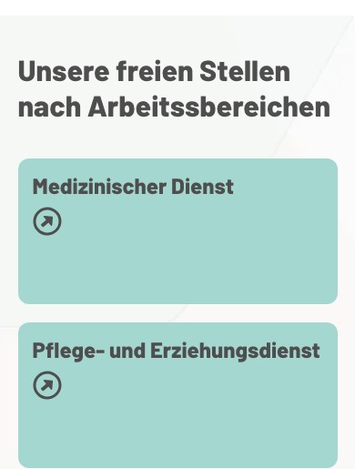 Karrierebereich auf dem Smartphone mit Kacheln für die freien Stellen nach Arbeitsbereichen