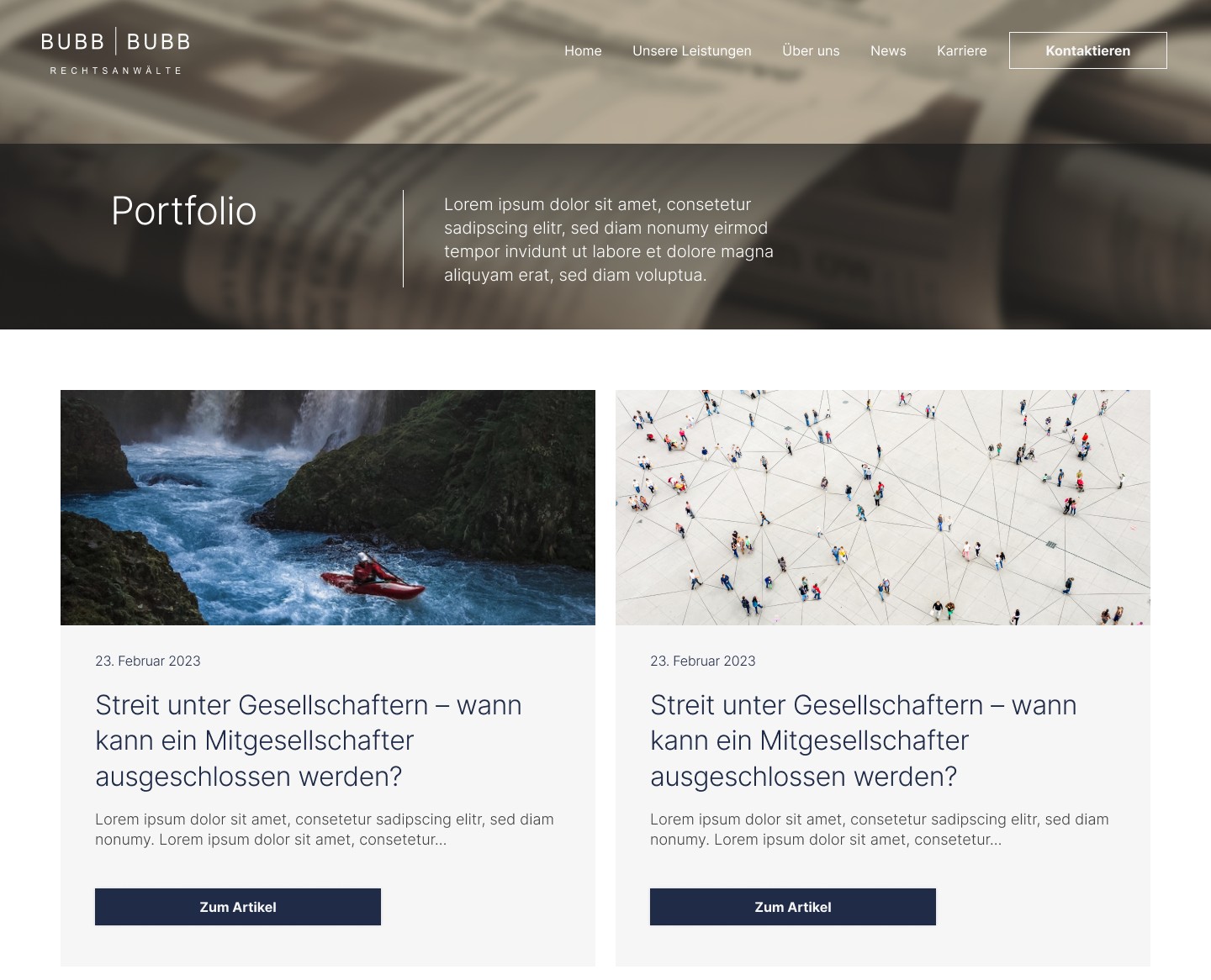 Beitragsübersicht der Kanzlei mit Bildkarten
