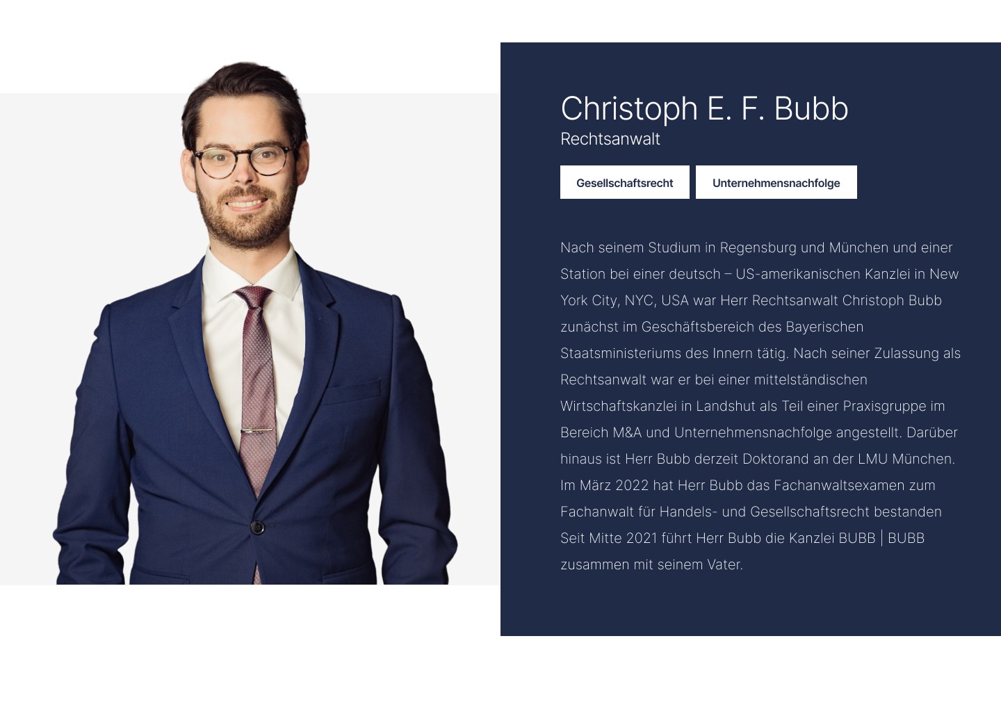 Anwaltsprofil von Christoph E. F. Bubb auf der Seite „Über uns"