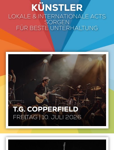 Künstlerseite des Dingfest auf dem Smartphone mit untereinander angeordneten Fotokarten
