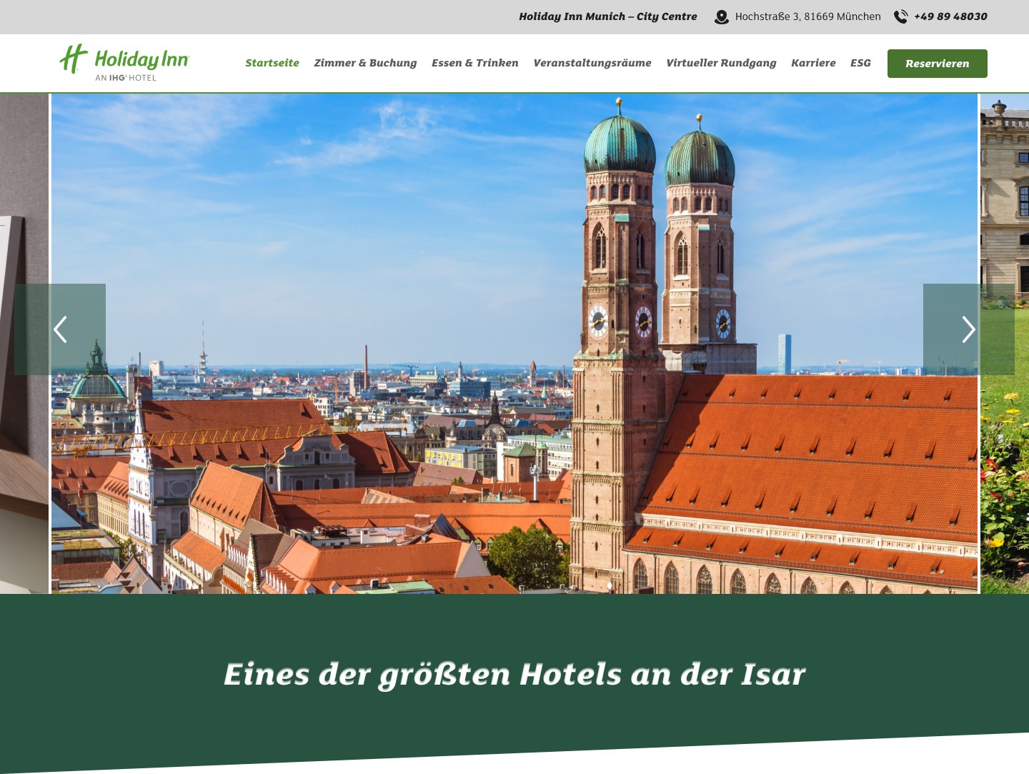 Startseite des Holiday Inn München – City Centre mit Hotelbild und Buchungsleiste