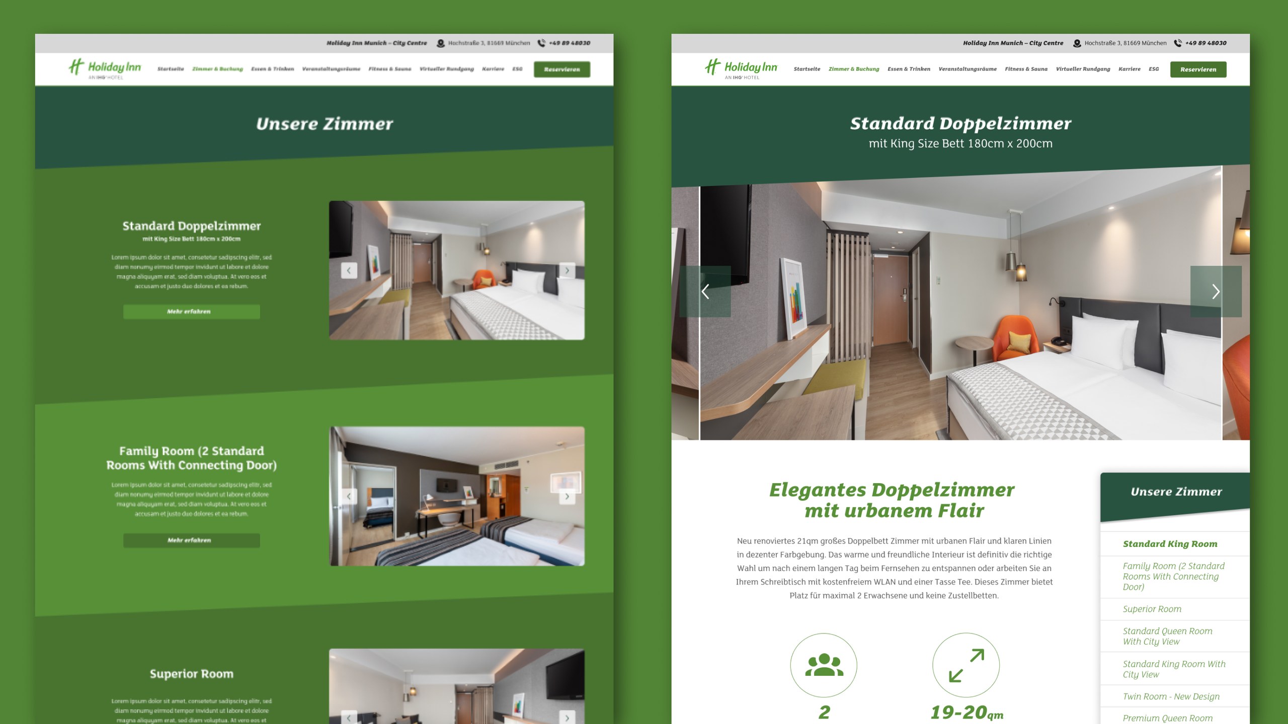 Zimmerübersicht und Detailseite „Standard Doppelzimmer"