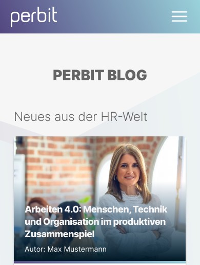 Blog-Übersicht der perbit-Website auf dem Smartphone