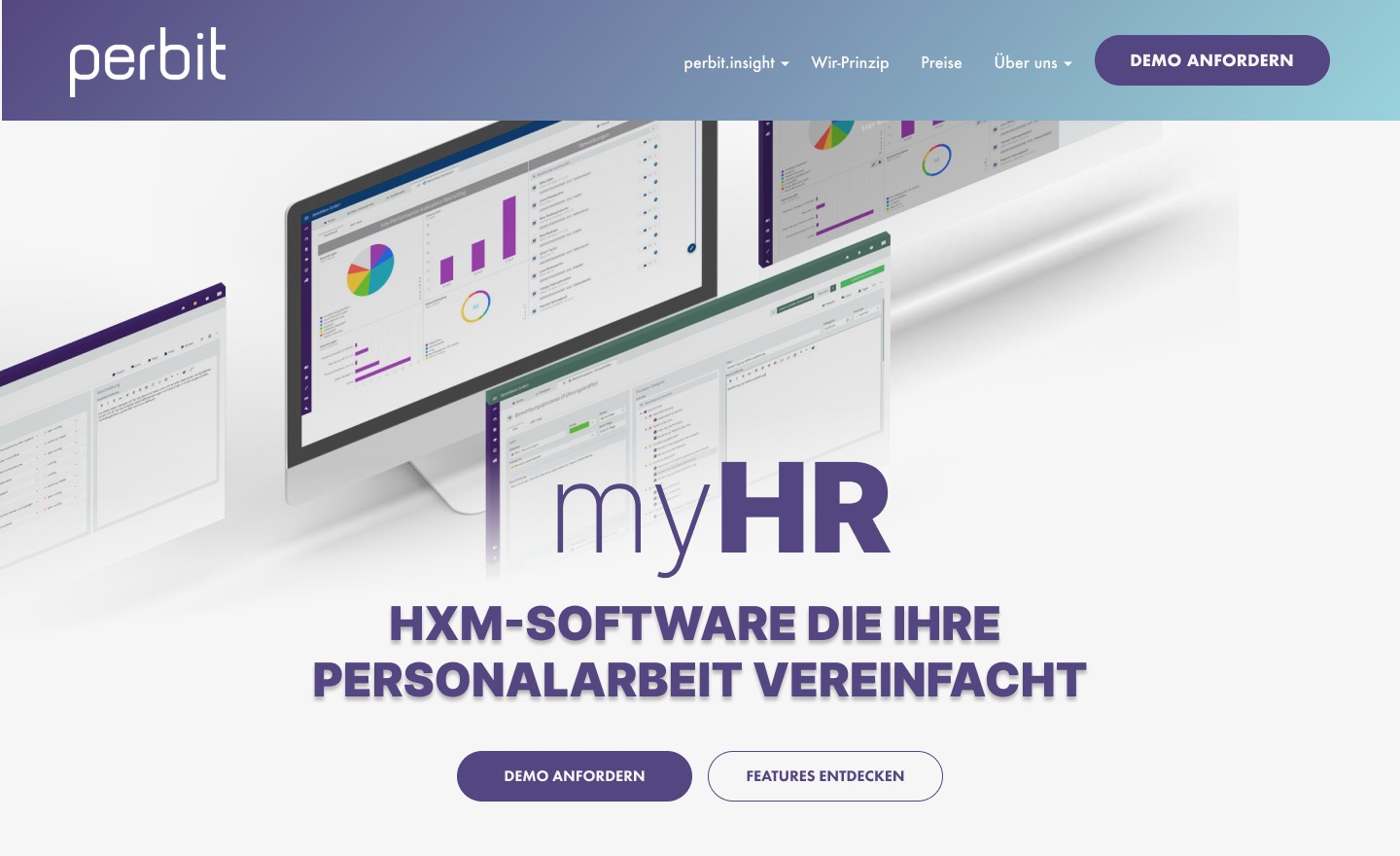 Startseite der perbit-Website mit dem Produkt myHR